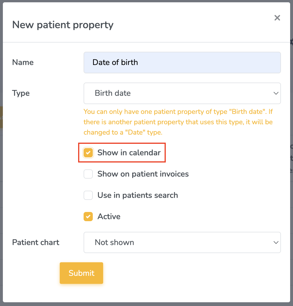 Show patient property in Calendar on Embodia