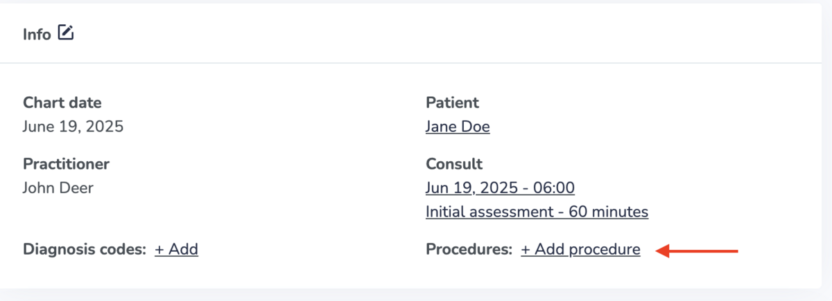 Adding Superbill procedures to chart entry
