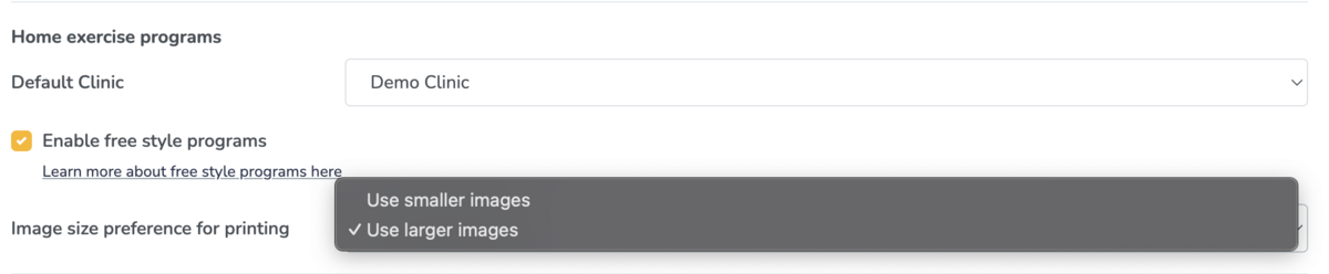 Home exercise program (HEP) settings on Embodia