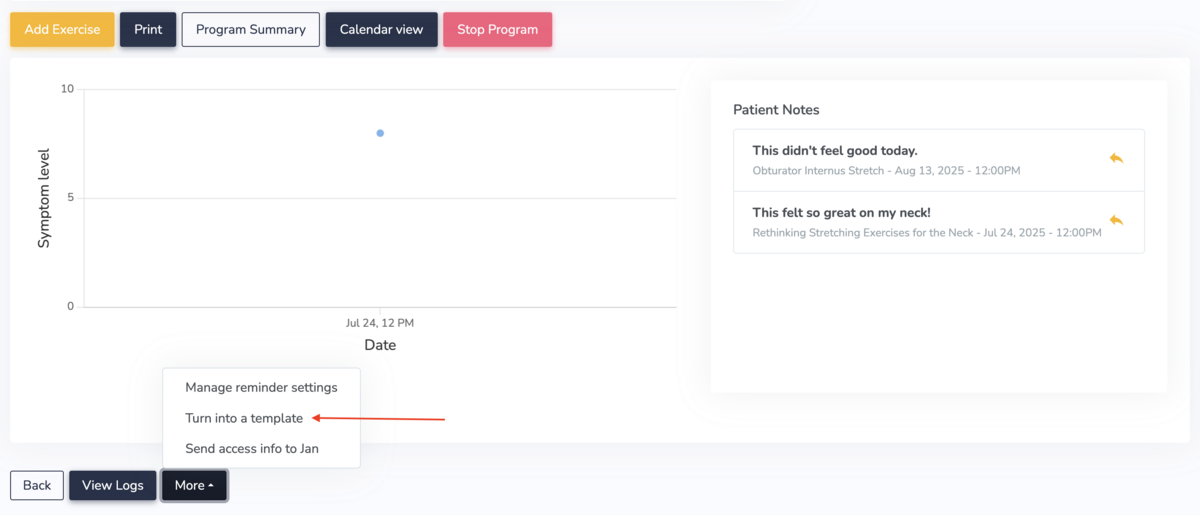 Turning an exercise program into a template on Embodia