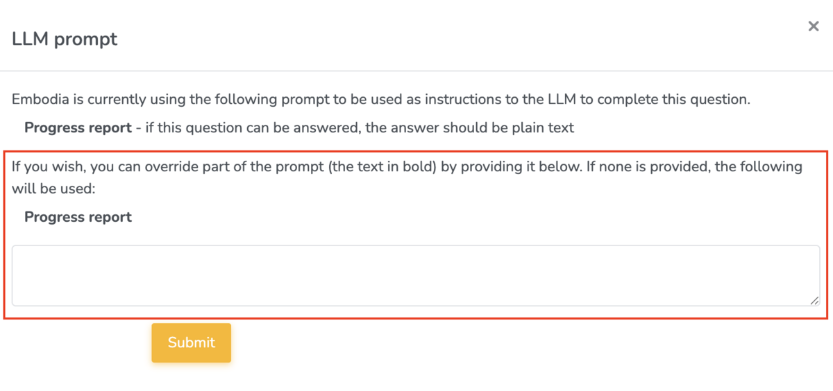 Change LLM Prompt for chart item on Embodia