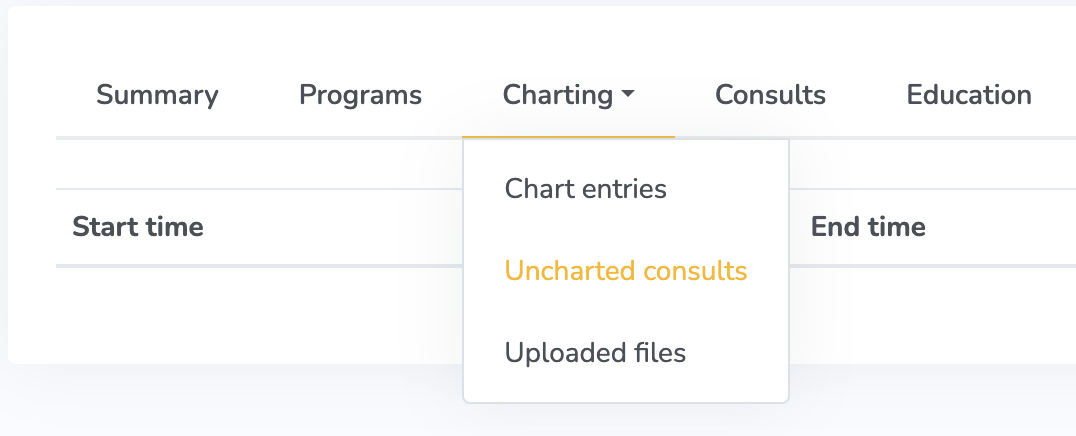 Listing a patient's consults that are missing a chart entry