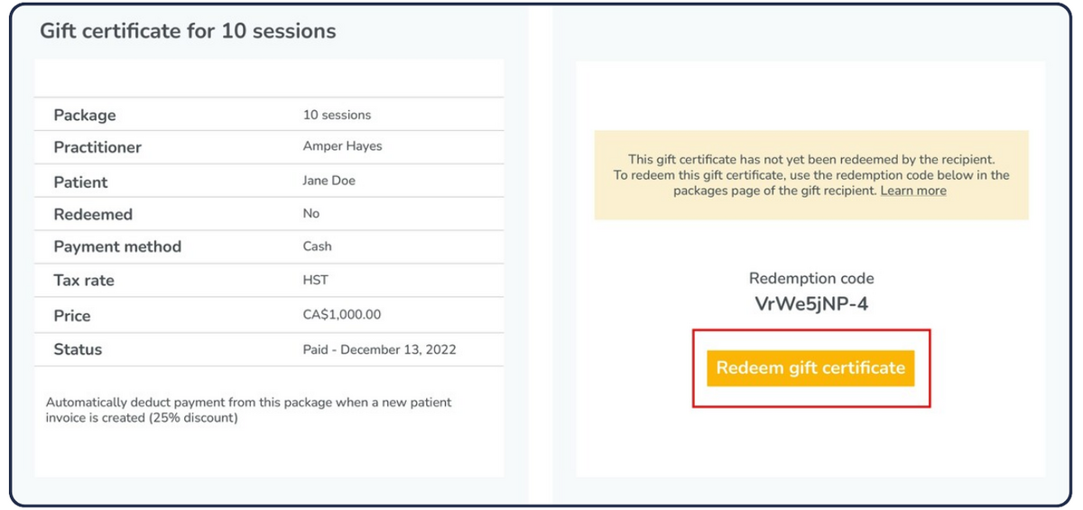 Redeeming a Gift Certificate Embodia