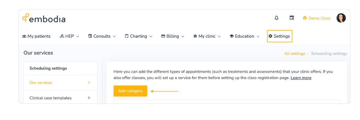 Scheduling settings on Embodia