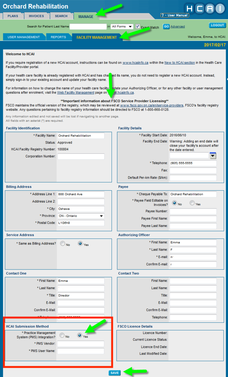 Adding Embodia as the practice management system on HCAI