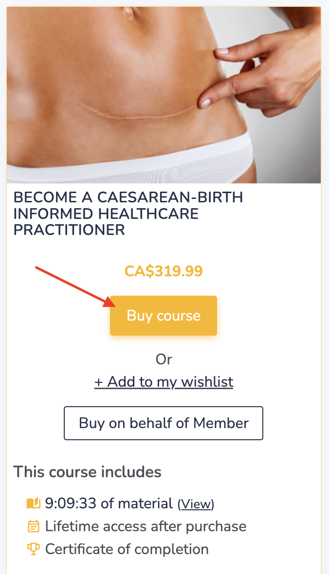 Using a coupon code to purchase a course on Embodia
