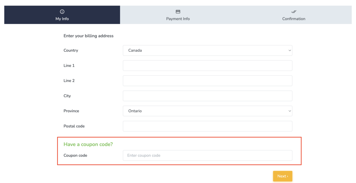 Using a coupon code to purchase a course or webinar on Embodia