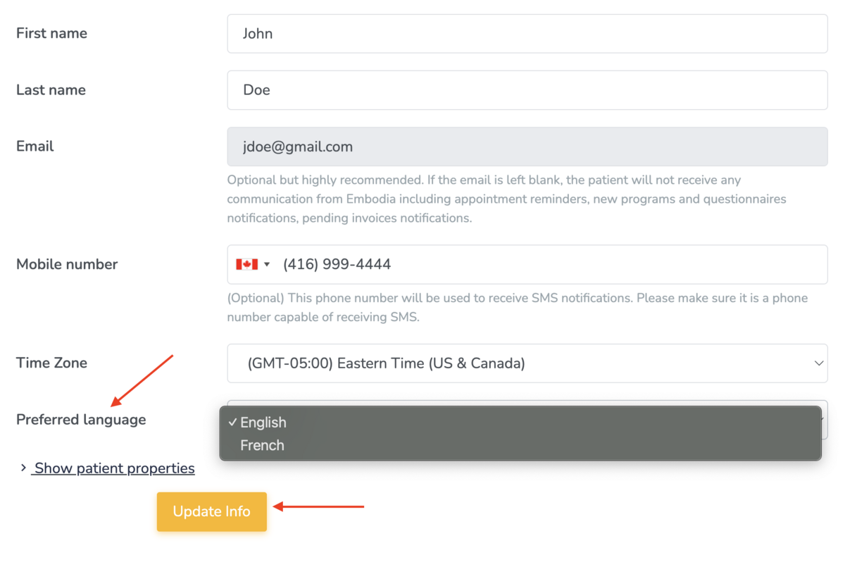 French language on Embodia
