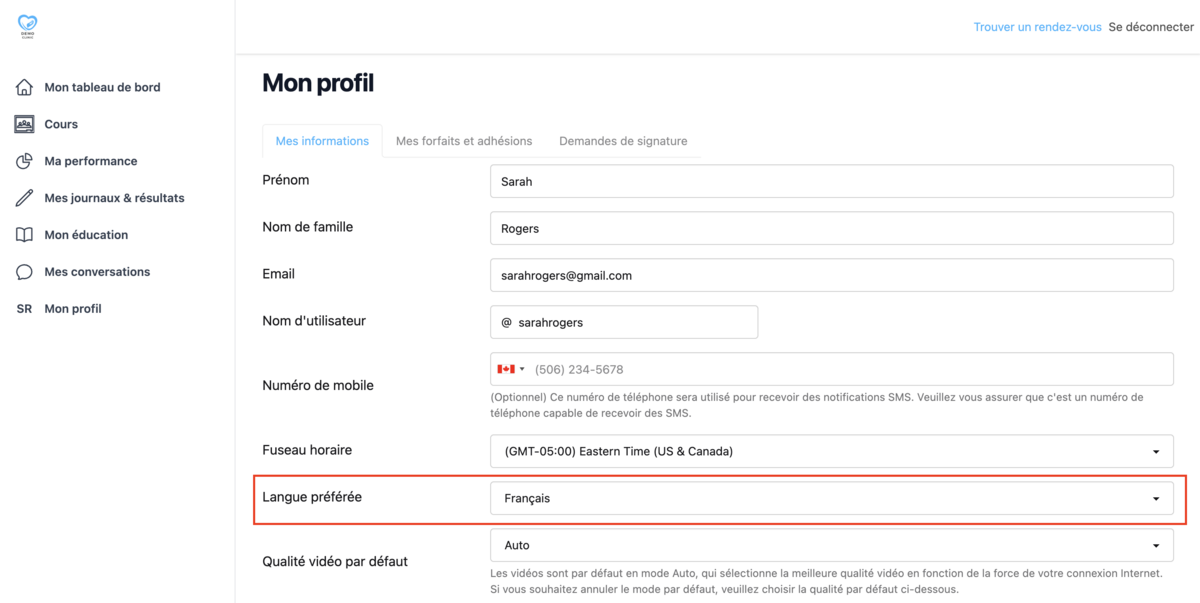Update language settings on Embodia patient profile