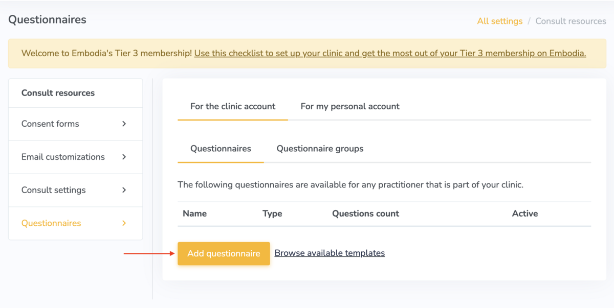 Build a questionnaire on Embodia