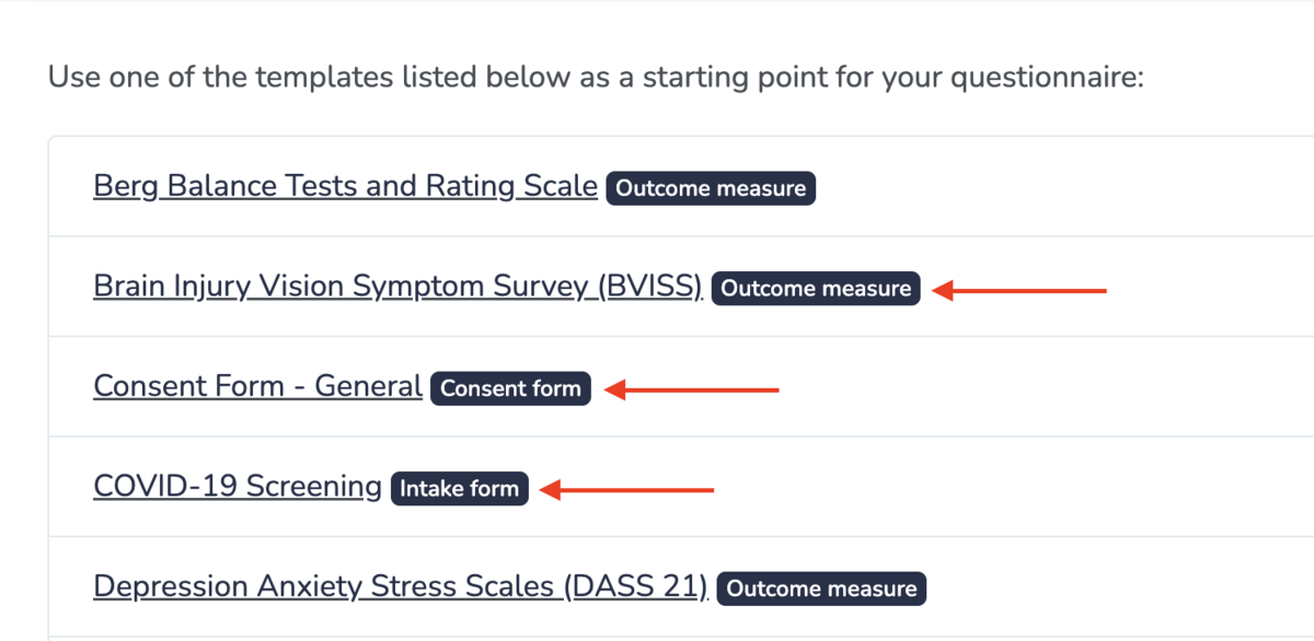 Create a questionnaire from template on Embodia