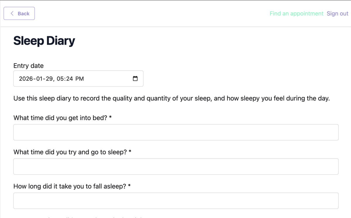 The patient experience completing a diary on Embodia