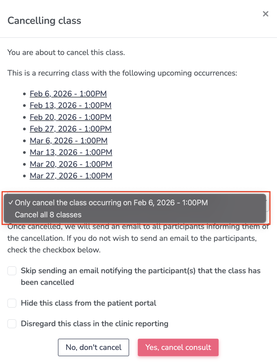 How to cancel a class on Embodia