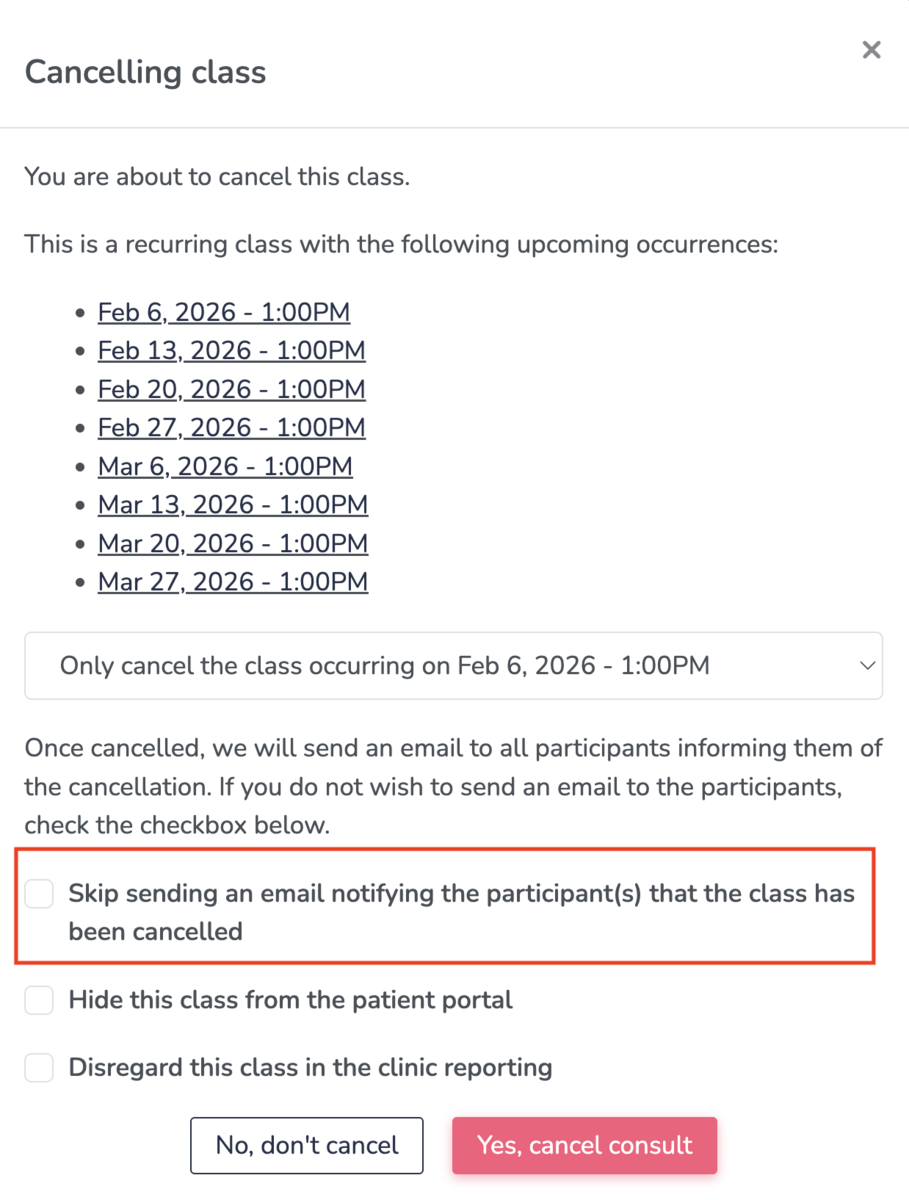 How to cancel a class on Embodia