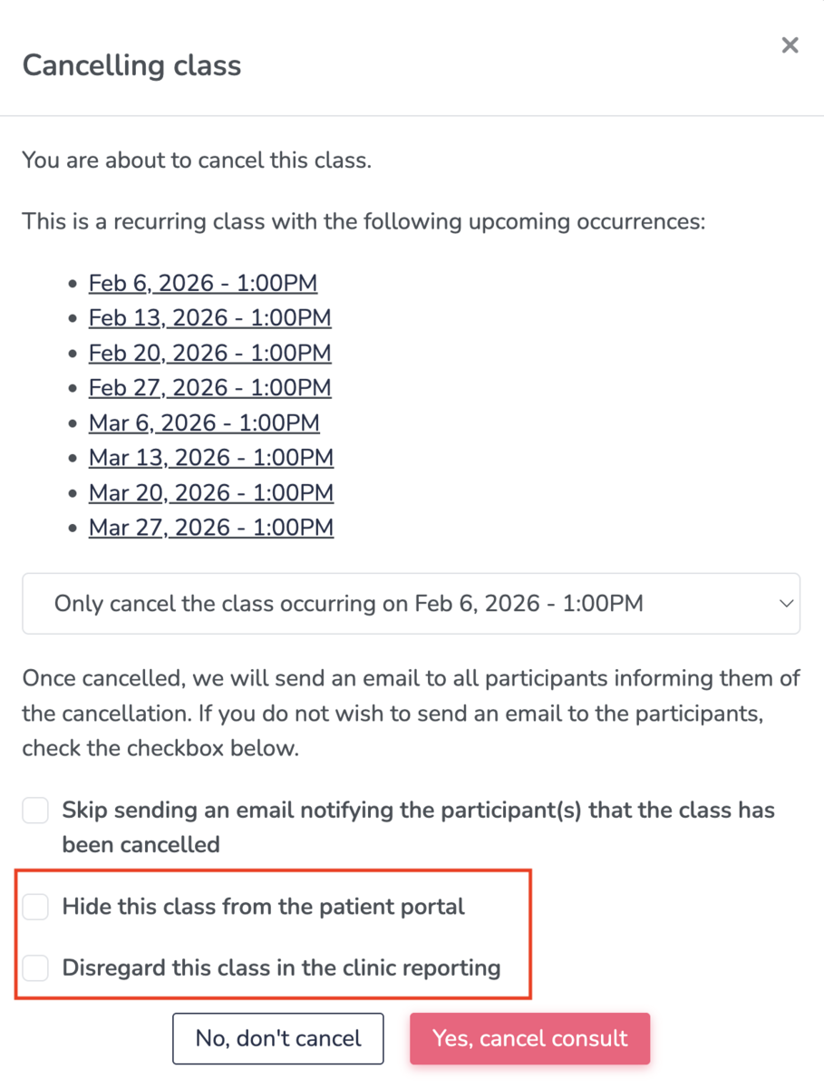 How to cancel a class on Embodia