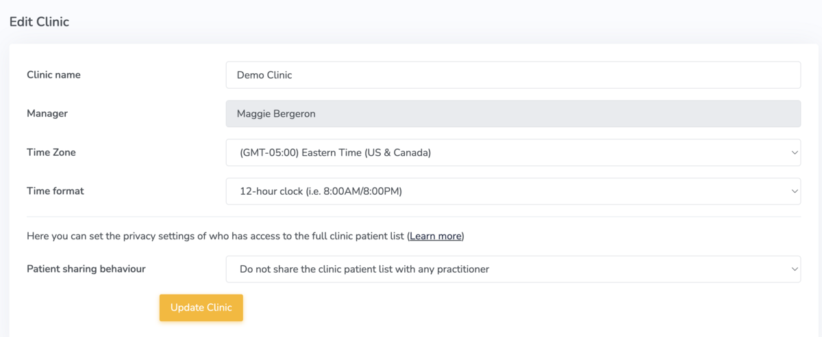 Clinic Settings on Embodia