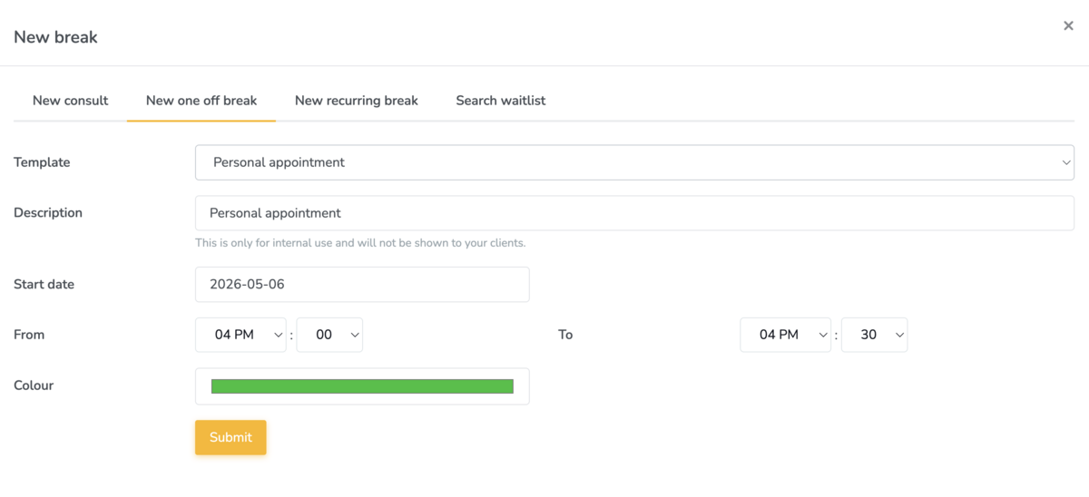 Creating one-off breaks on Embodia
