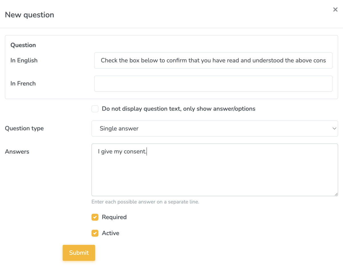 Consent forms on Embodia