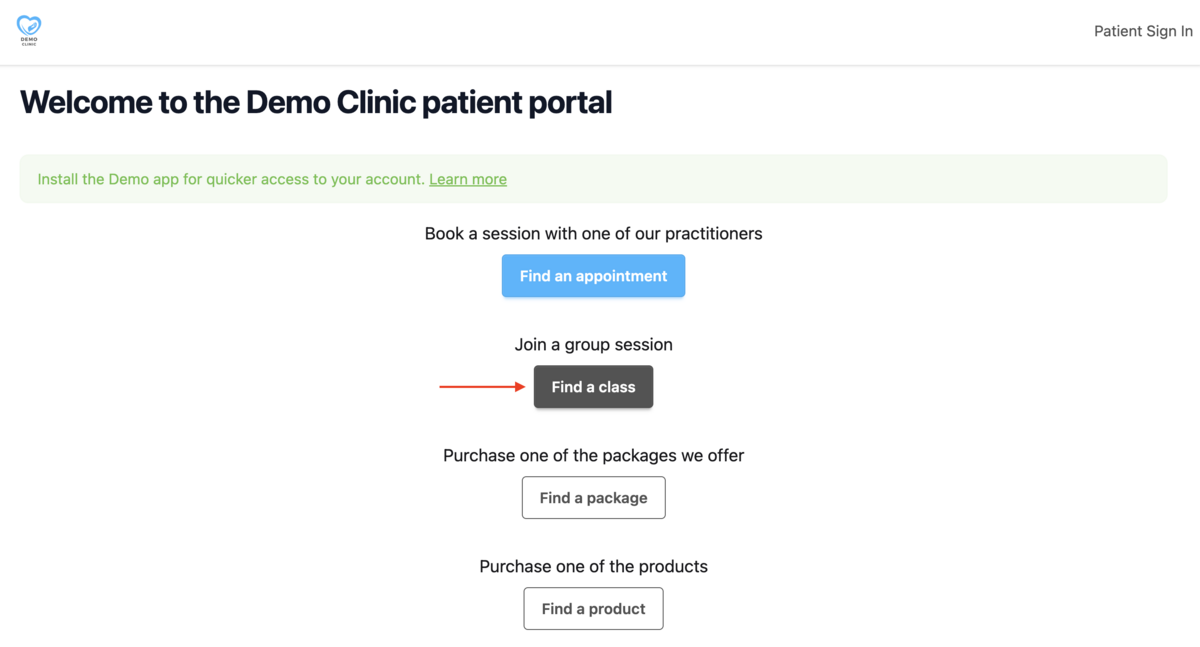 Class display on patient portal of Embodia