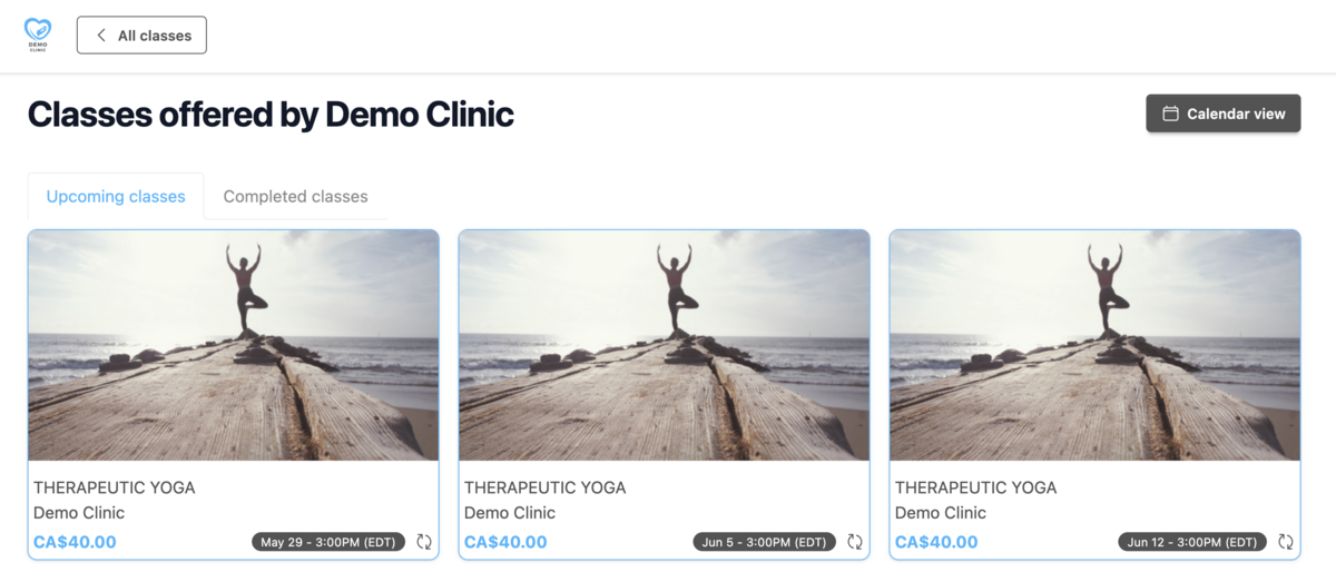 Class display on patient portal of Embodia