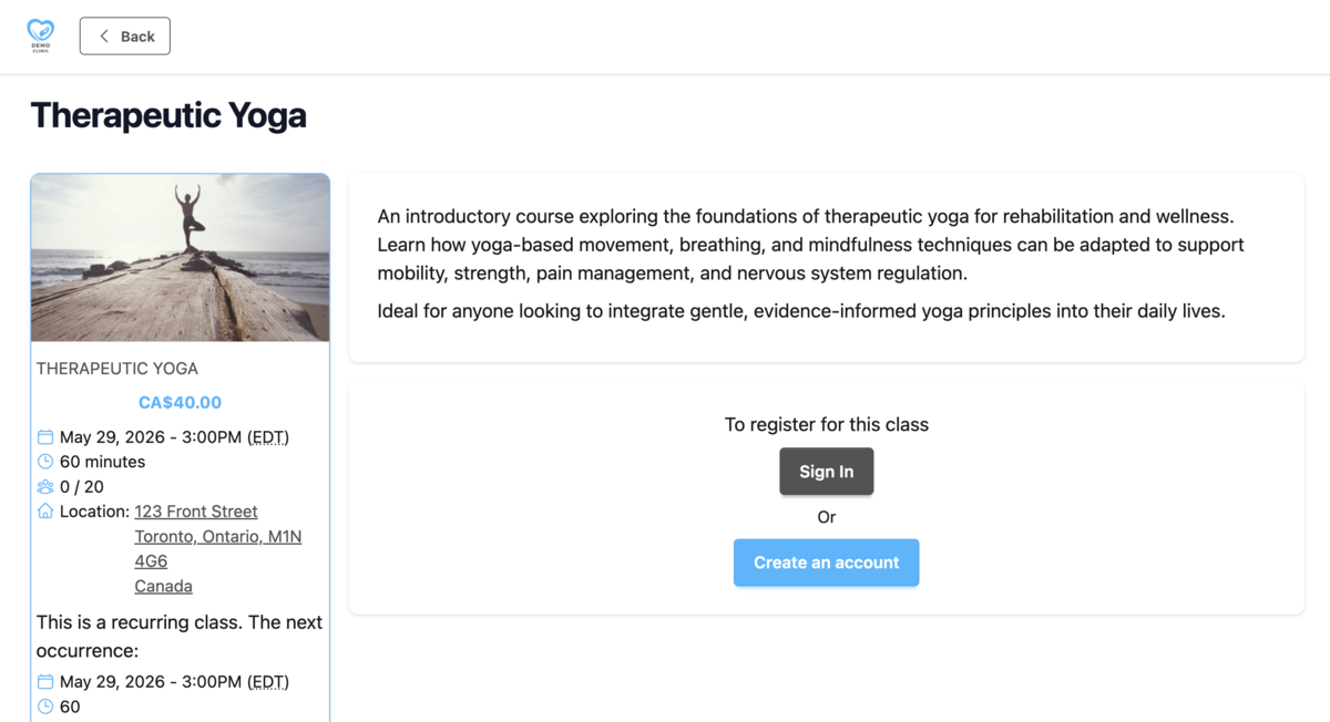 Class pages on Embodia