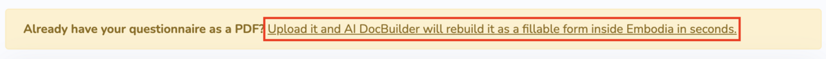 Creating a questionnaire using AI DocBuilder