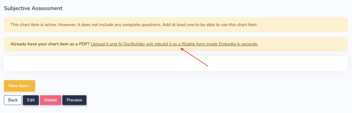 Using AI Doc Builder to create a chart item on Embodia