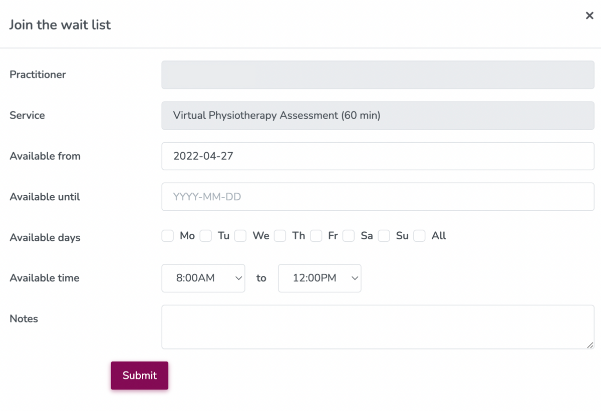 Enabling the waitlist feature in your clinic on Embodia
