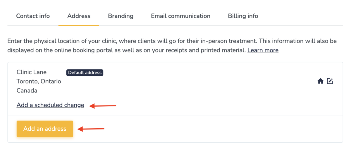 Addresses for your clinic