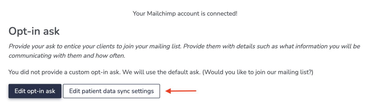 Editing patient data sync settings