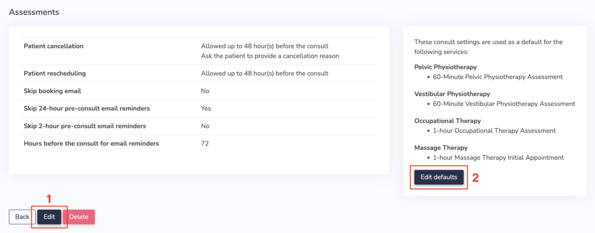 editing consult settings and services connected to those consult settings