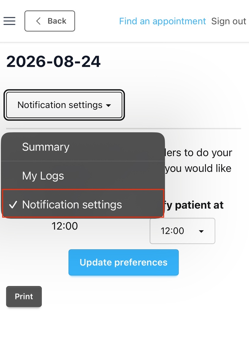 Changing notification times on the progressive web app 
