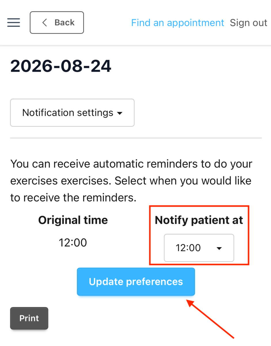 Changing notification times on the progressive web app 