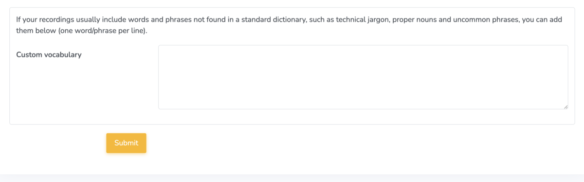 The Custom vocabulary field and the Submit button