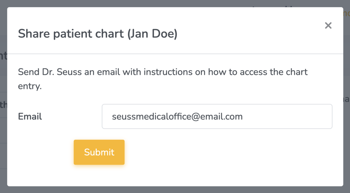 Pop-up to enter external user email to send URL