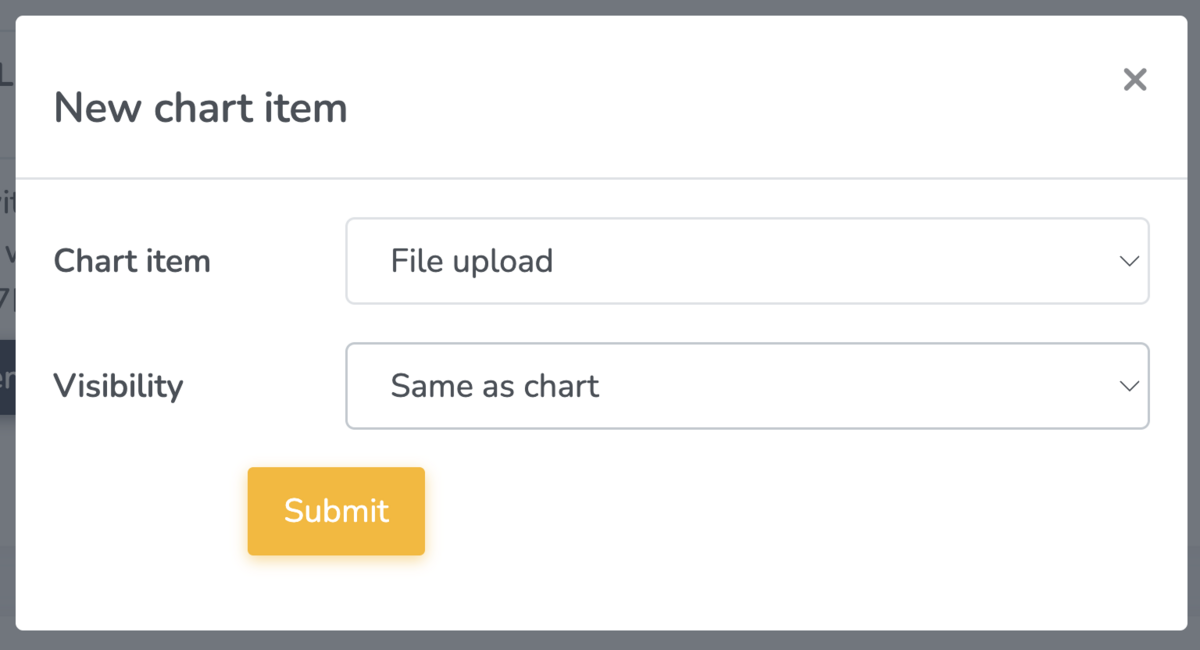 Pop-up for adding a chart item