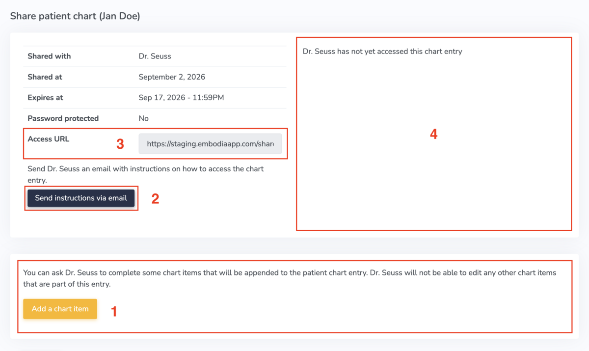 Sharing a chart entry on Embodia with an external user
