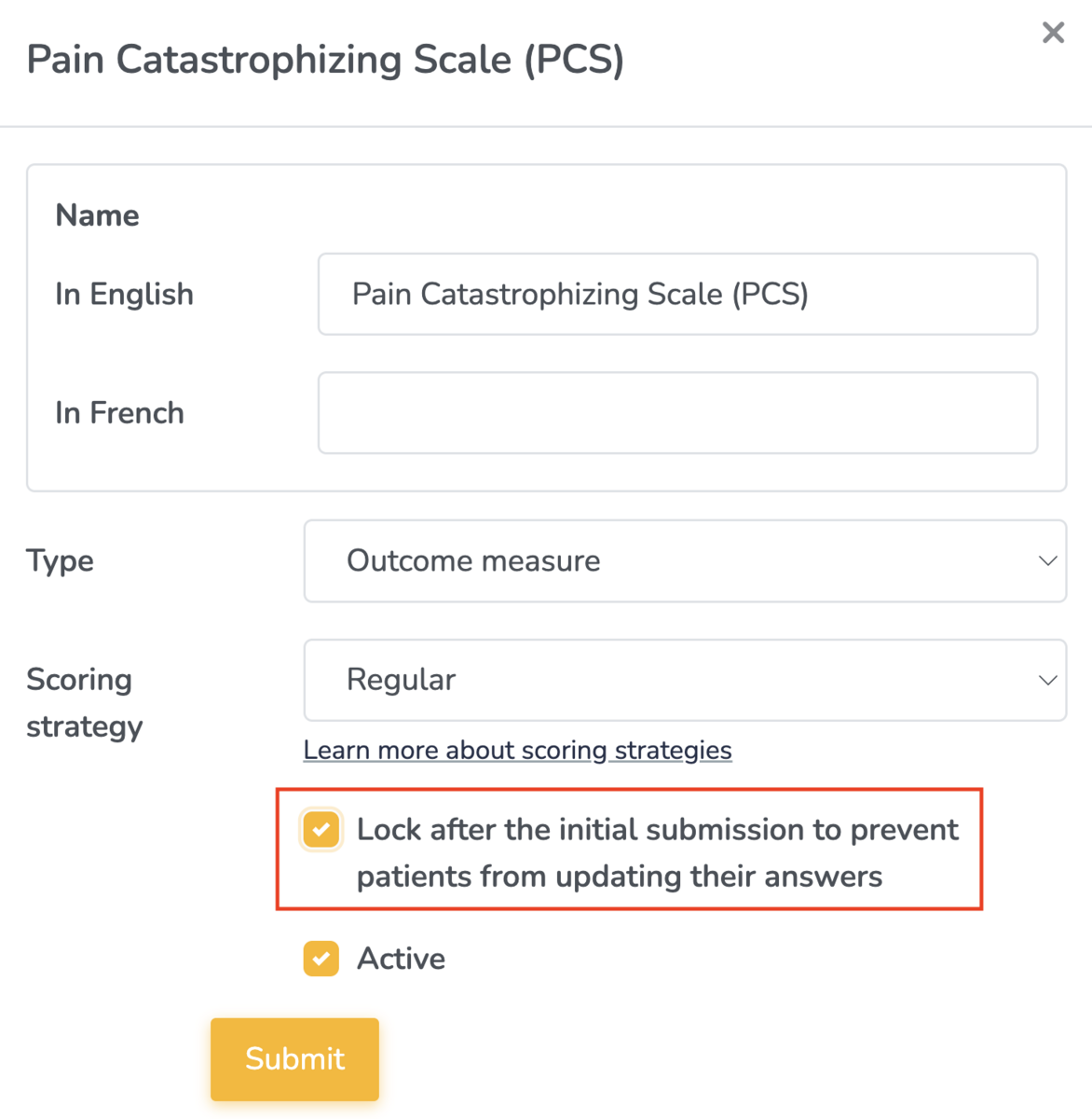 Lock patient questionnaires after the initial submission