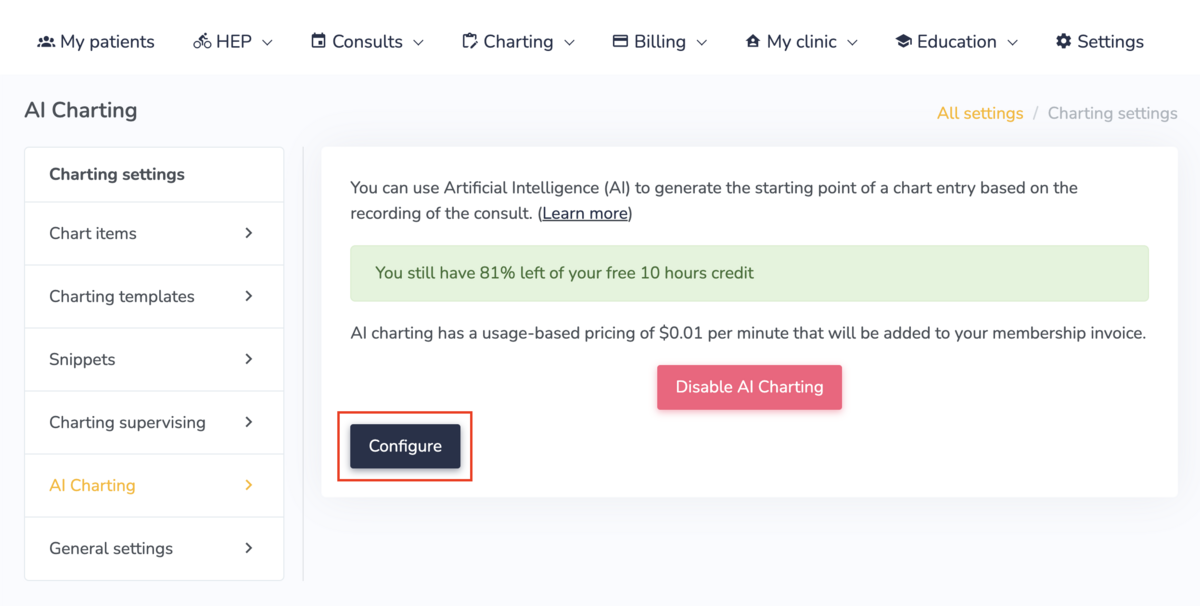 Embodia AI Charting settings