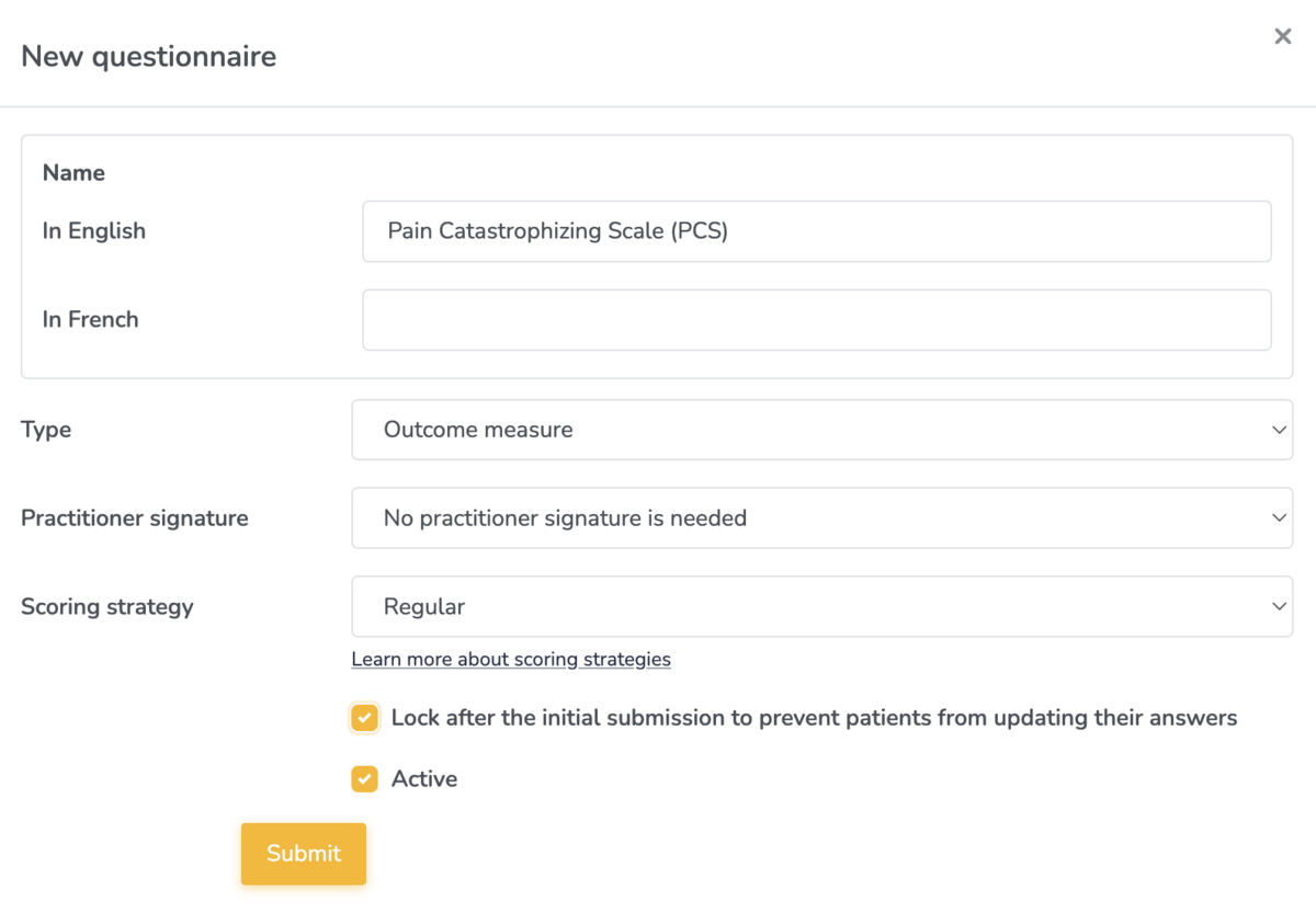 Lock patient questionnaires after the initial submission
