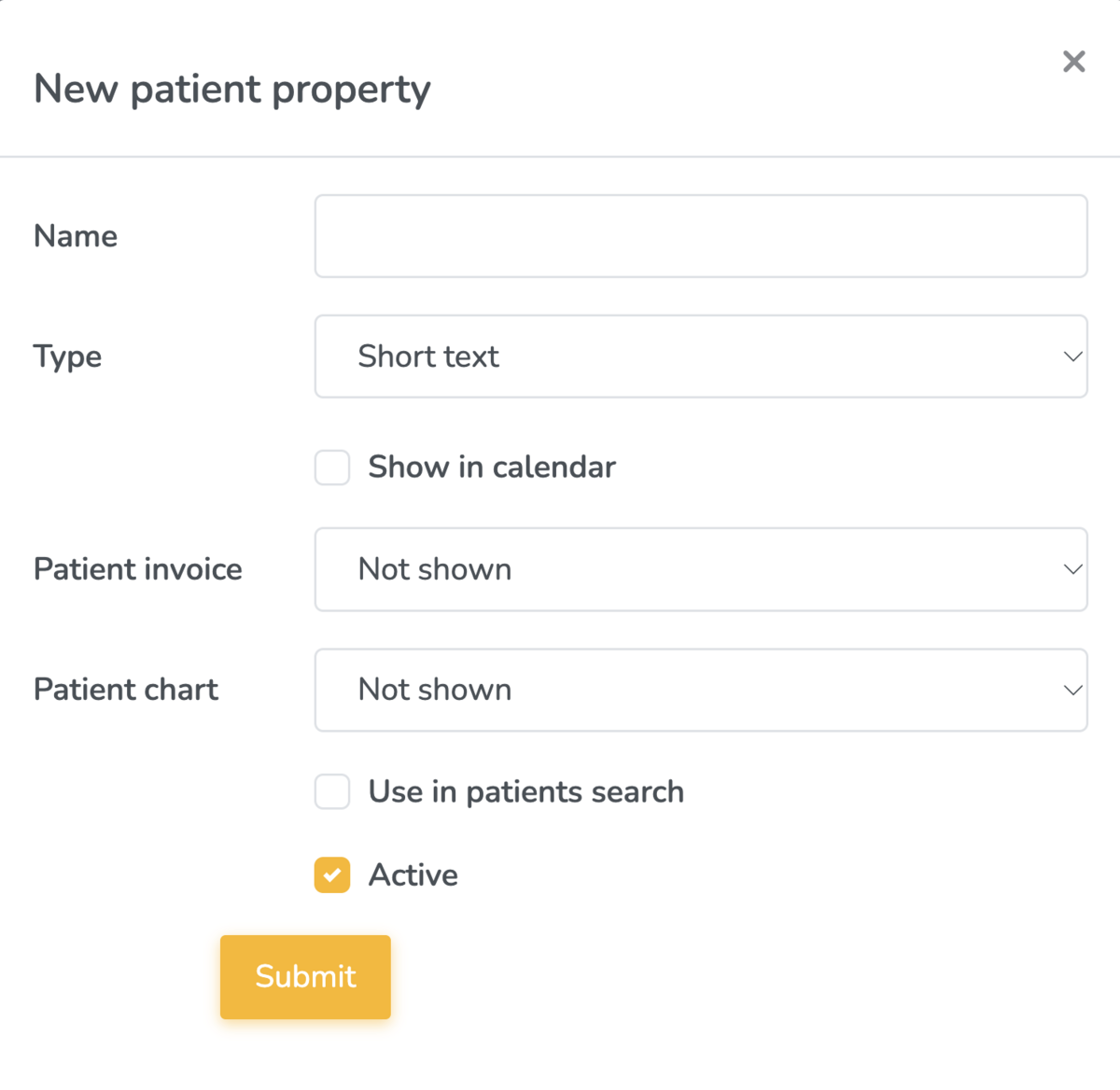 Patient property setup on Embodia