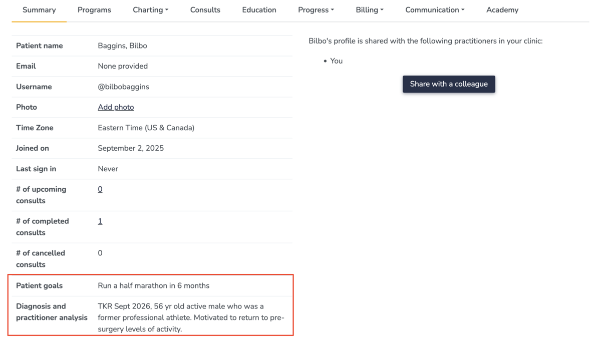 Displaying patient properties on patient profile on Embodia