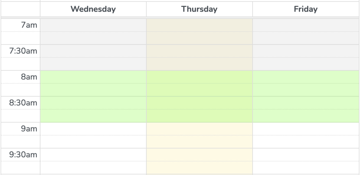 Calendar view with custom background colour for an availability